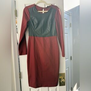 BCBGMaxAzria Burgundy and Black Long Sleeve Dress